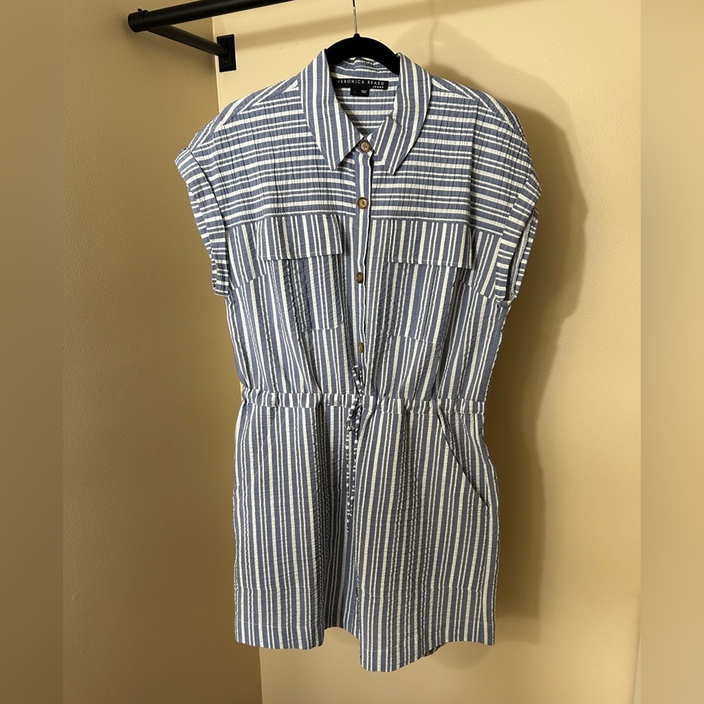 Veronica Beard Cris Navy and White Striped Dress. Perfect for Spring! LARGE